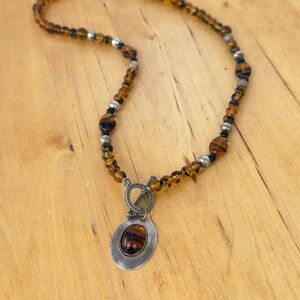 Sunwest Silver Co. Native American Cognac Glass Bead Amber Silver Necklace 20”